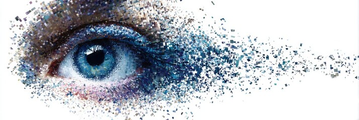 Fototapete - Pixelated Eye Icon Dissolving Into Digital Space Portrays Minimalism and Modernity in Design
