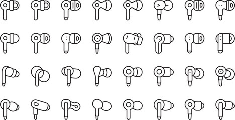 Poster - Collection of minimalist earphones and headphones designs representing modern audio technology