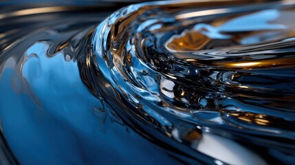 Poster - The image captures a dynamic swirl of liquid with a smooth surface, reflecting soft blue and gold hues, creating an intriguing abstract composition that invites exploration.