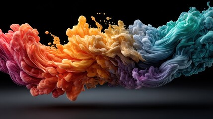 Poster - Vibrant colors blend and swirl in captivating patterns against a dark background, showcasing fluid motion and artistic expression during twilight hours.