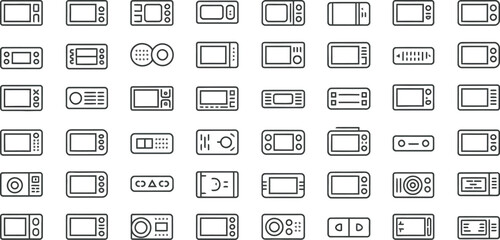 Aufkleber - collection of outlined icons depicting various microwave oven designs and styles