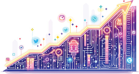 Poster - Digital growth illustrated with arrow circuit board concept representing online success.