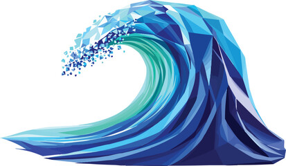Poster - Geometric blue wave breaking with pixels and beautiful shades of teal and azure.