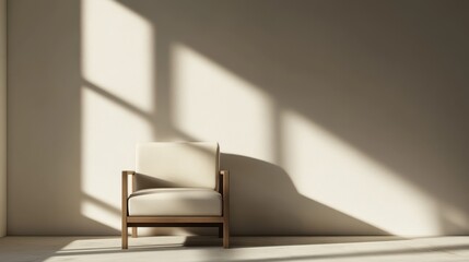 Poster - Modern chair in sunlit corner casting shadows in minimalistic room