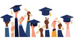 © markusmiller - Diverse group of graduates celebrating with caps and diplomas raised in the air vector illustration
