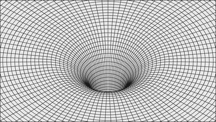 Poster - Abstract modern composition in brutalism style, Postmodern geometric ornament with simple shapes in black and white colors, bold aesthetic, Wireframe wormhole grid, line vortex or funnel