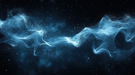Poster - blue digital wave, dark background, cosmic dust, abstract art, website banner
