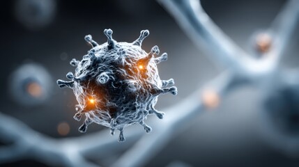 Poster - A close-up depiction of a virus showcasing its intricate structure.