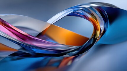 Poster - Curved strips of glassy material intertwine, displaying a harmonious mix of colors, creating an artistic and contemporary composition with a stylish appearance.