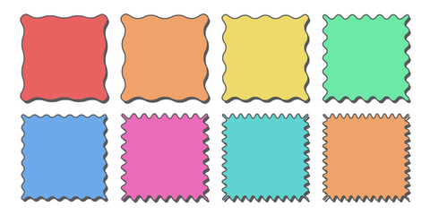 Wall Mural - square wavy shape retro label badge elements set. aesthetic shape colorful box with shadow.