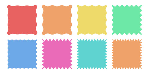 Wall Mural - square wavy shape retro label badge elements set. aesthetic shape colorful box.