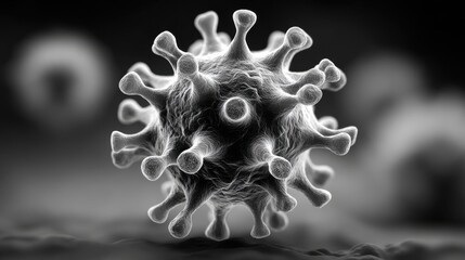 Poster - Detailed visualization of a virus particle observed using advanced microscopy techniques in a laboratory environment, highlighting its unique shape and features.