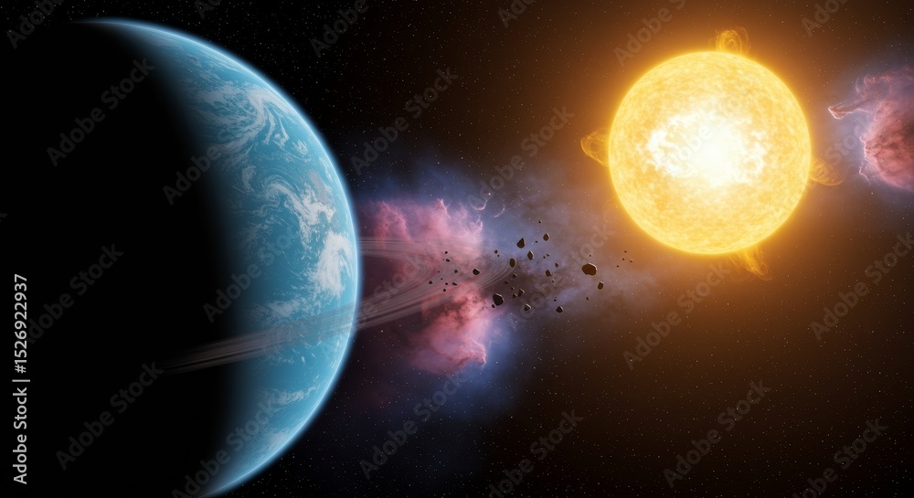 Celestial Dance: Planet and Star in Cosmic Ballet - A vibrant cosmic ...