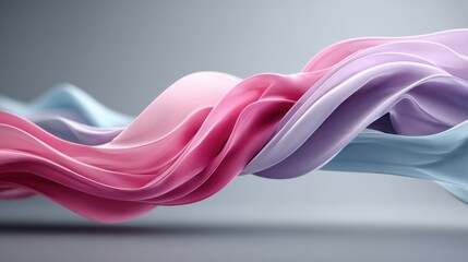 Poster - Silk fabric in pink and blue colors flows gracefully on a gray background. The delicate texture creates a smooth, serene ambiance with soft lighting, adding elegance to the composition.