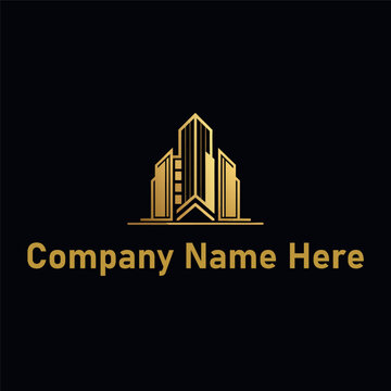 Gold real estate logo with a high-rise and house outline