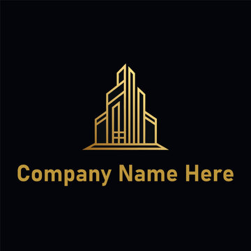 Gold real estate logo with a high-rise and house outline