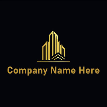  Gold real estate logo with a high-rise and house outline