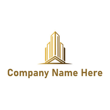  Gold real estate logo with a high-rise and house outline
