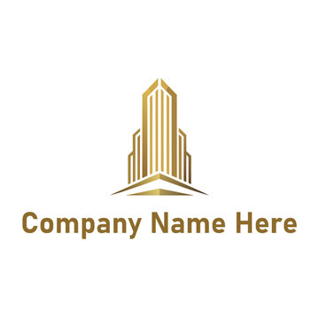  Gold real estate logo with a high-rise and house outline