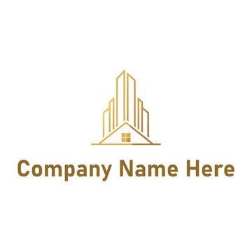 Gold real estate logo with a high-rise and house outline
