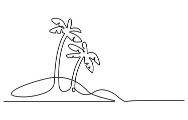 Poster - Palm tree continuous one line art drawing of isolated outline vector illustration