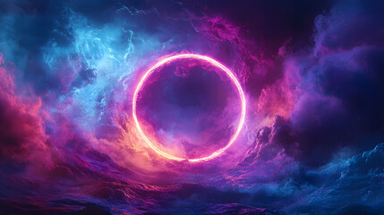 Poster - Neon - lit circular shape with colorful waves