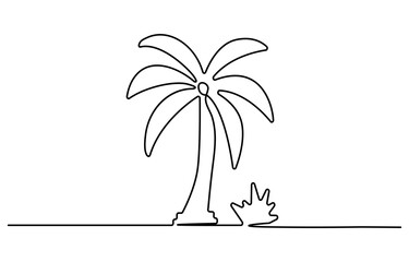 Poster - Palm tree continuous one line art drawing of isolated outline vector illustration