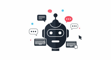 Fototapete - Chatbot Illustration with Speech Bubbles and Keyboards Representing AI Communication and Support on a White Background for Digital Marketing illustration