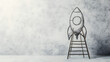 © Erika - un dibujo de una escalera con un cohete arriba concepto de exito y futuro creatividad imaginacion aspiracion sueños y motivacion ideas y oportunidades