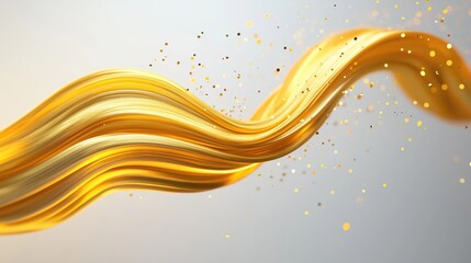 Poster - Golden abstract brushstroke swirl floating on light background with smooth flowing texture and elegant metallic shine