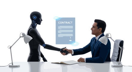 Poster - Human and Robot Collaboration Sealing a Contractual Agreement in the Modern Workplace with Artificial Intelligence Integration and Technological Advancement in Business