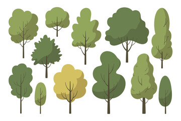Poster - Collection of Cartoon Trees with Different Shapes and Colors on a White Background Perfect for Illustrations Designs and Decorations with a Natural and