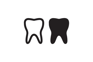 Poster - Simple outline and solid tooth icons on white background.