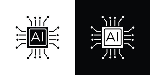 Poster - AI chip icon in flat version on black and white background