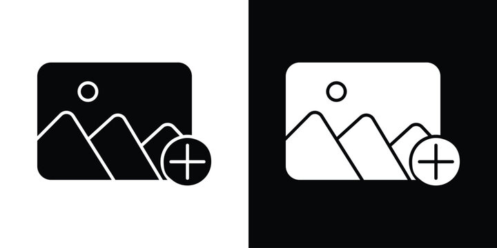 Add image icon in flat version on black and white background