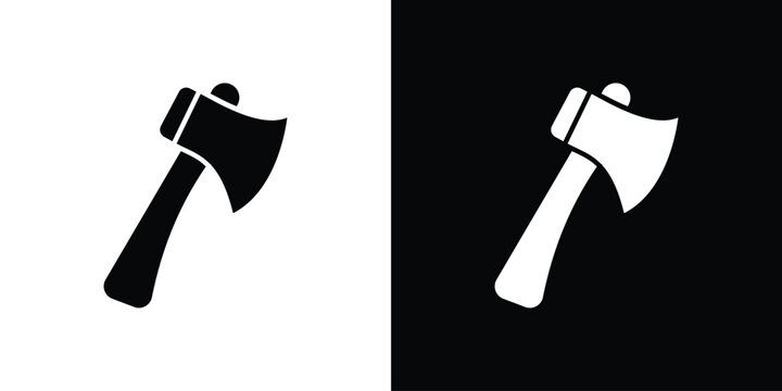 Axe icon in flat version on black and white background