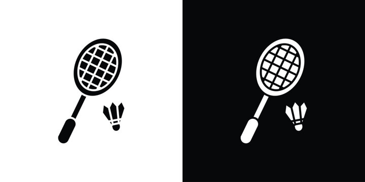 Badminton icon in flat version on black and white background