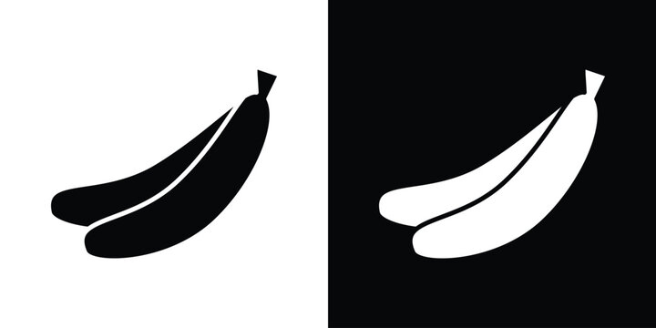 Banana icon in flat version on black and white background