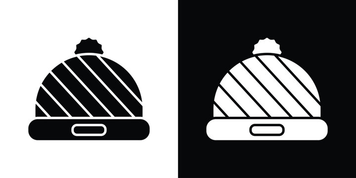 Beanie icon in flat version on black and white background
