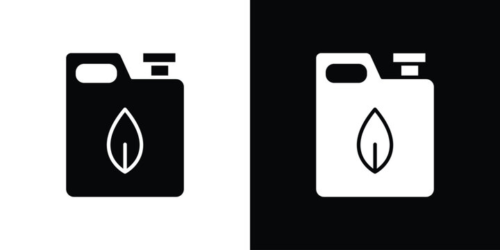Biofuel canister icon in flat version on black and white background