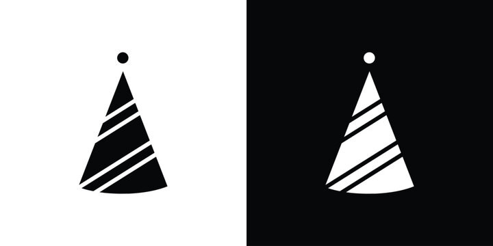 Birthday hat icon in flat version on black and white background