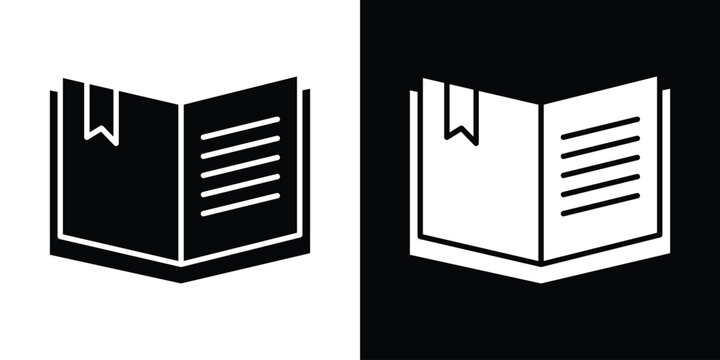 Book icon in flat version on black and white background