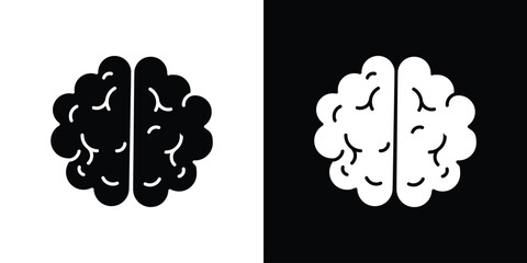 Fototapete - Brain icon in flat version on black and white background