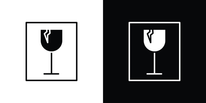 Box fragile icon in flat version on black and white background