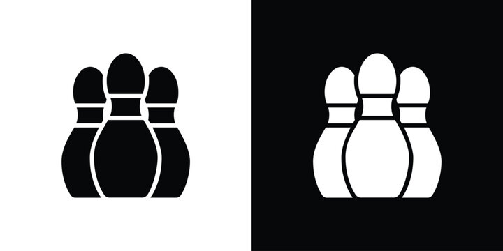 Bowling pins icon in flat version on black and white background