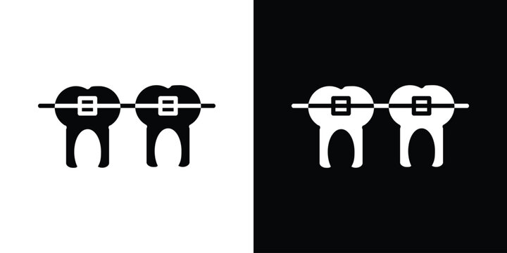 Braces icon in flat version on black and white background