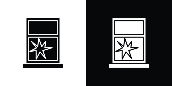 Broken window icon in flat version on black and white background