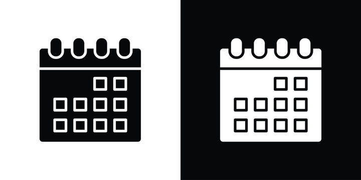 Calendar icon in flat version on black and white background