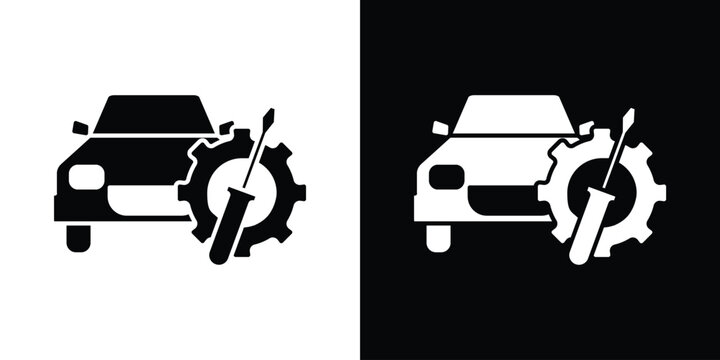 Car repair icon in flat version on black and white background