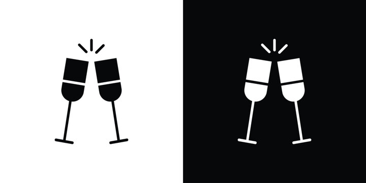 champagne glasses icon in flat version on black and white background